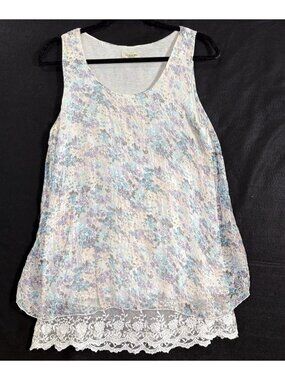 VIA SIGNORIA Women Silk Blend Pullover Sleeveless Lightweight Lace Top Sz L 3a-7